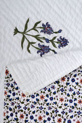 French Traditionally Quilted  Throws and Tablecloth in  Blue Iris