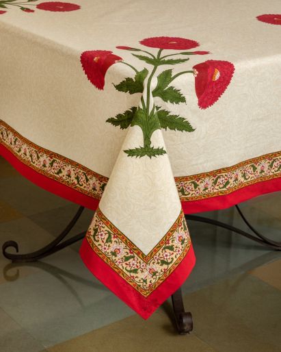 Tablecloth Poppy on Cream overprint