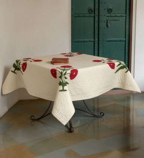French Traditionally Quilted Bedcovers and Throws in Cream Poppy