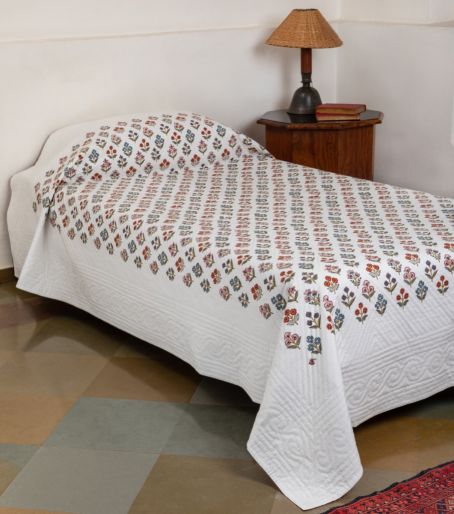 French Traditionally Quilted Bed Covers and Throws in Makisan Print