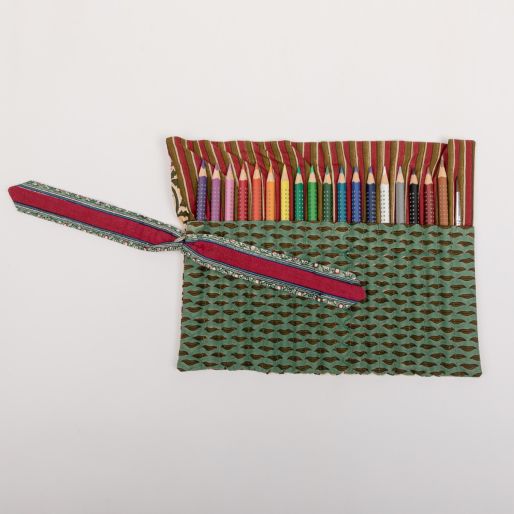 Pencil Cover (Green Lips & Maroon Stripes)
