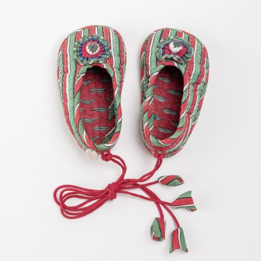 Baby Shoes Large (Red- Firozi Stripes)