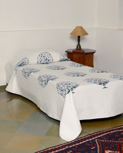 French Traditionally Quilted Bed Covers and throws in Blue Amapola