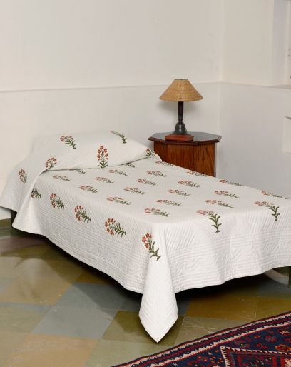 French Traditionally Quilted Bedcovers and Throws in Nargis Print