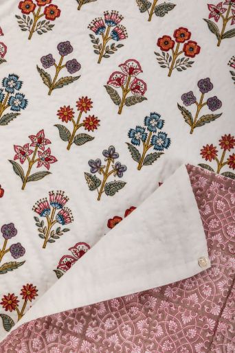 French Traditionally Quilted  Throws and Tablecloth in  Makisan Jali Buti and Orchid Paola